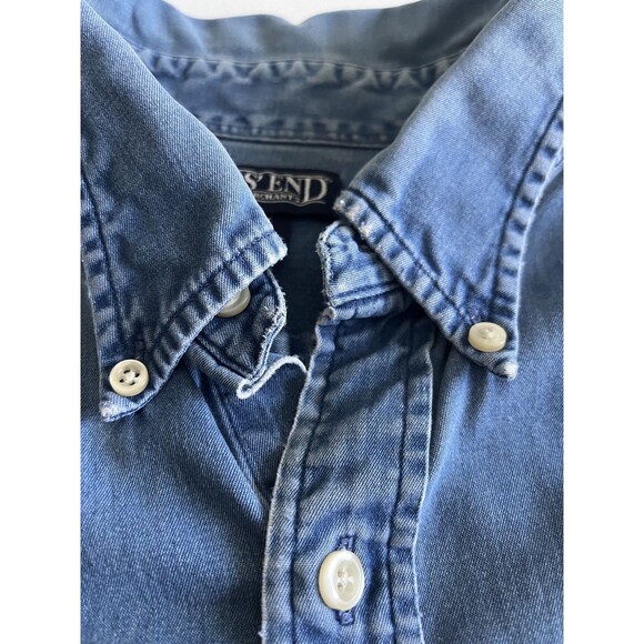 Vtg LANDS END Denim Jean Light Blue Chambray Casual Button Down Shirt 16.5 Large - Picture 10 of 12